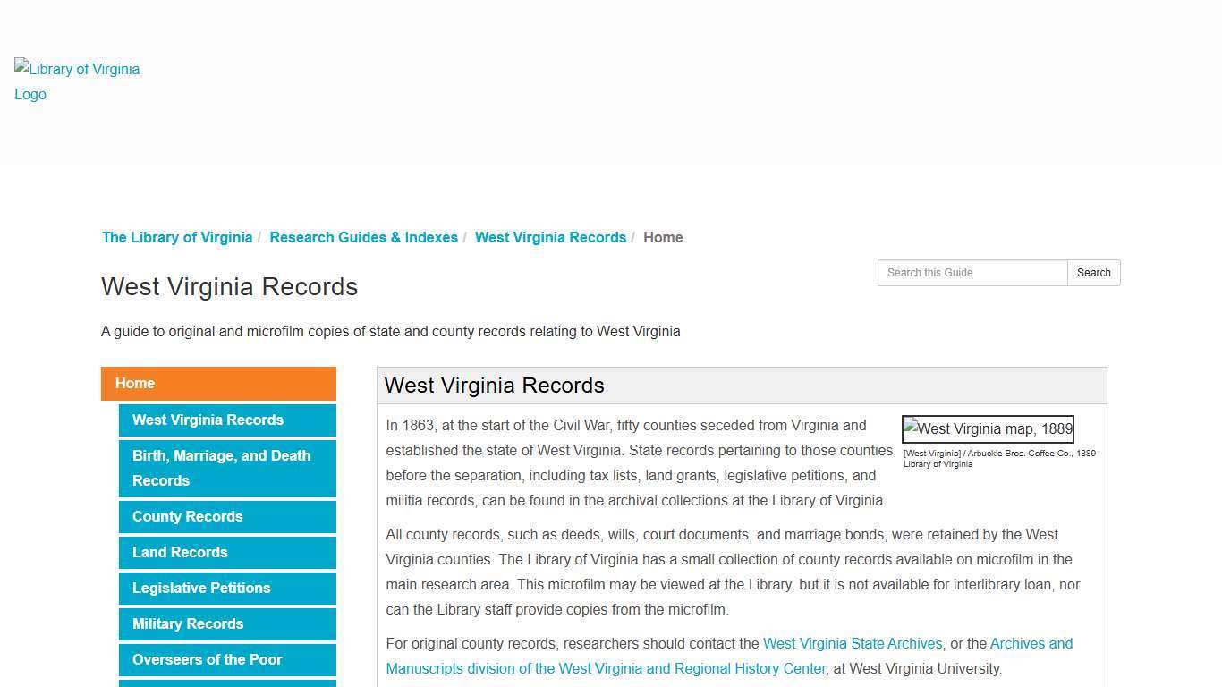 Home - West Virginia Records - Research Guides & Indexes at The Library of Virginia